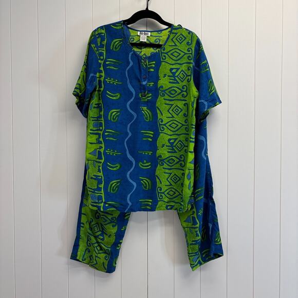 Dee Dee's Womens Batik Boho Hippie Carefree Pant & Top Set Size M Island Comfy - Picture 1 of 12